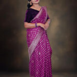 Purple tissue matka zari saree with blouse